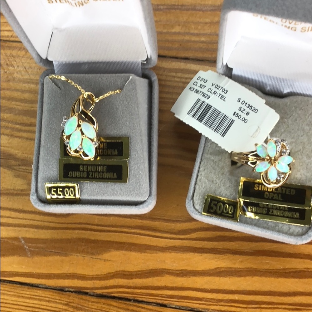Simulated Opal/Cubic Zirconia Necklace &Ring Set